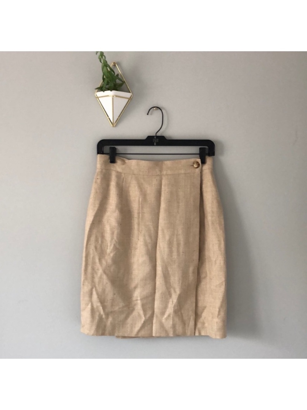 Tailored Beige Pencil Skirt with Button Detail